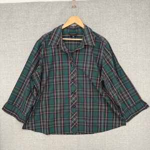 Foxcroft Plaid Wrinkle Free‎ Shirt Women's 22W Green Red Black Button Up Top